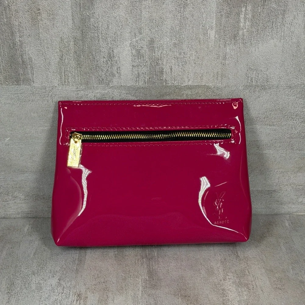 Yves Saint Laurent Beaute Fuchsia Pink Patent Cosmetic Pouch YSL Makeup Bag